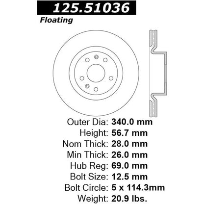 CENTRIC 10 HYUNDAI GENESIS COUPE TRACK FRONT PERFORMANCE ROTOR, 125.51036 - eliteracefab.com