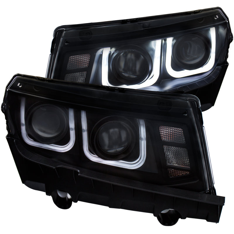 ANZO USA Chevrolet Camaro Projector Headlights W/ U-Bar Black; 2014-2015 - eliteracefab.com