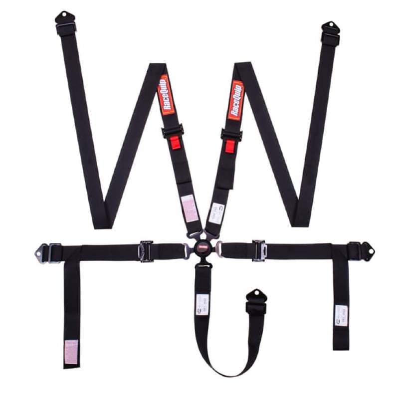 RaceQuip Camlock 5 Point 2In Auto Racing Harness Set / Pull-Down Lap / SFI 16.1 Seat Belt Set- Black