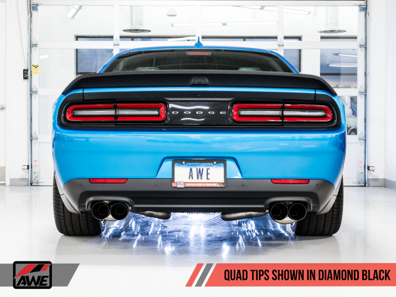 AWE Tuning 2015+ Dodge Challenger 6.4L/6.2L SC Track Edition Exhaust - Quad Diamond Black Tips - eliteracefab.com