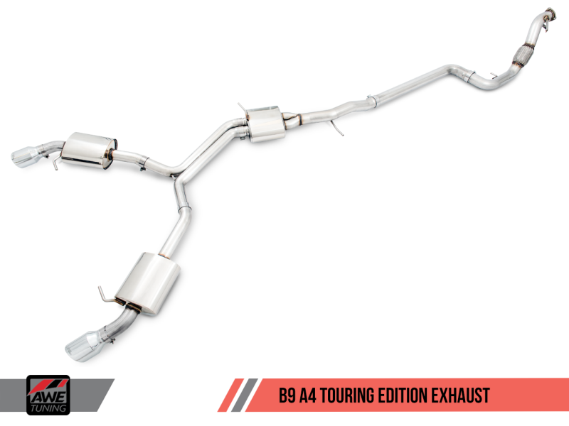 AWE Tuning Audi B9 A4 Touring Edition Exhaust Dual Outlet - Chrome Silver Tips (Includes DP) - eliteracefab.com