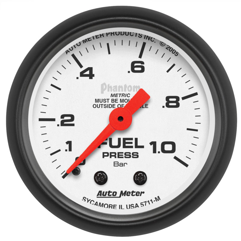 Autometer Phantom 2-1/16in 0-1.0 Bar Mechanical Fuel Pressure Gauge 5711-M
