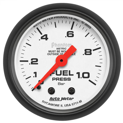 Autometer Phantom 2-1/16in 0-1.0 Bar Mechanical Fuel Pressure Gauge 5711-M