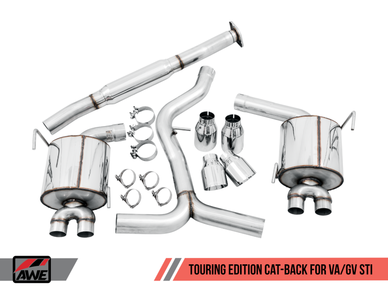 AWE Tuning Subaru STI VA / WRX GV / STI GV Sedan Touring Edition Exhaust - Chrome Silver Tip (102mm) - eliteracefab.com