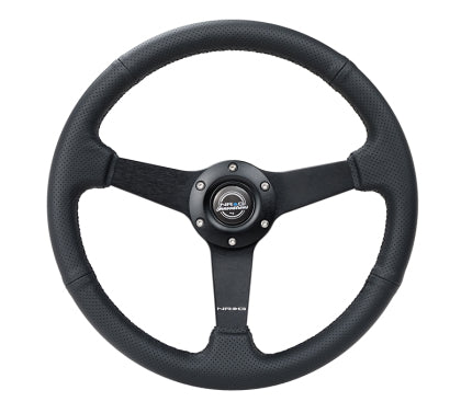 NRG Sport Steering Wheel (350mm / 1.5in Deep) Black Leather Black Stitch w/Matte Black Solid Spokes - RST-037MB-PR NRG