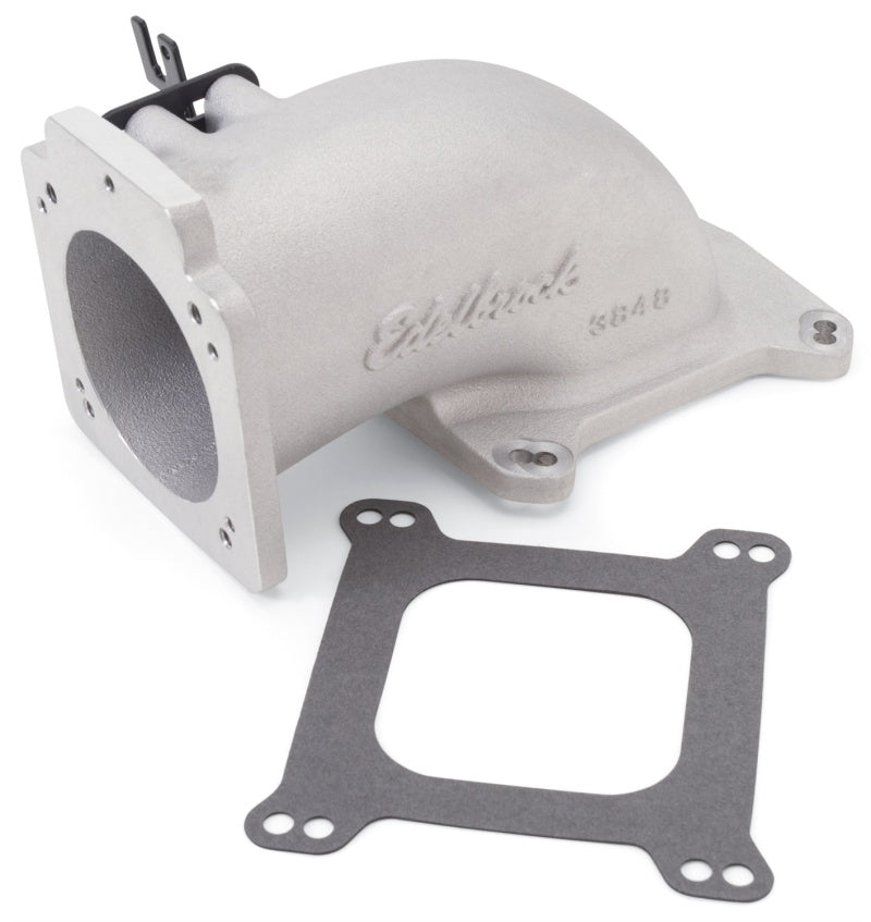 Edelbrock Low Profile Intake Elbow 90mm Throttle Body to Square-Bore Flange As-Cast Finish - eliteracefab.com