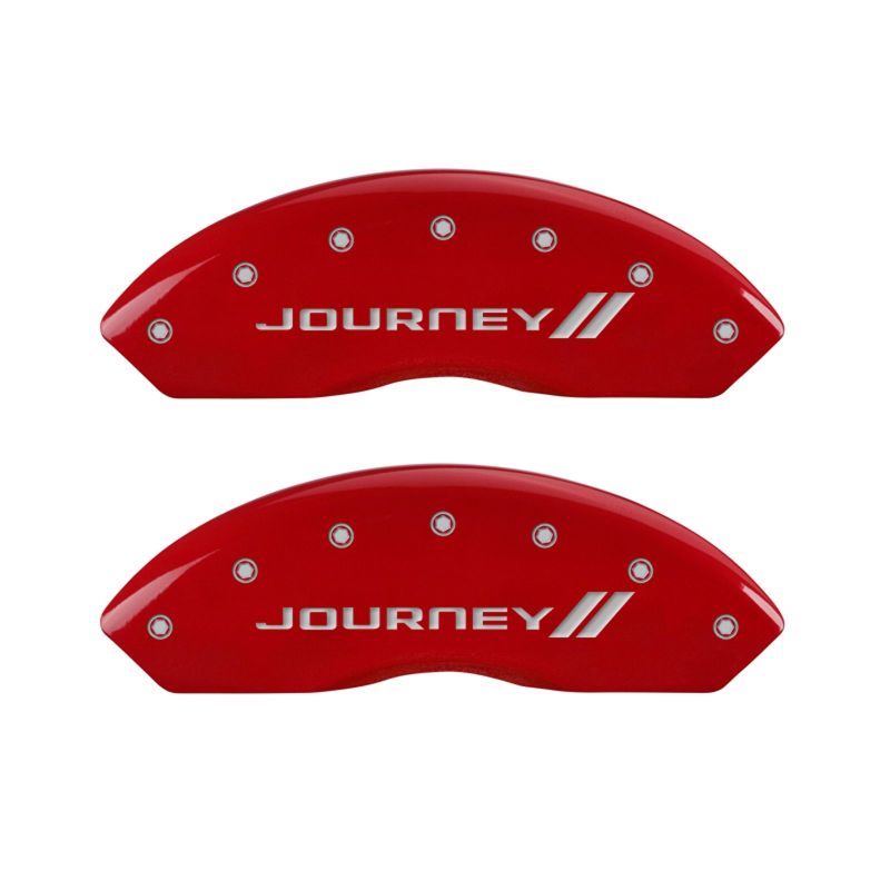 MGP 4 Caliper Covers Engraved Front & Rear With stripes/Journey Red finish silver ch MGP