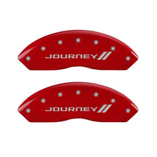 Load image into Gallery viewer, MGP 4 Caliper Covers Engraved Front &amp; Rear With stripes/Journey Red finish silver ch MGP