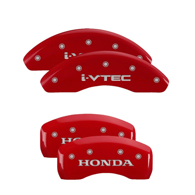 MGP 4 Caliper Covers Engraved Front & Rear I-Vtec Red Finish Silver Char 2018 Honda Accord MGP
