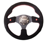 NRG Reinforced Sport Steering Wheel 320mm Dual Button Black Spoke Black Suede - RST-007S