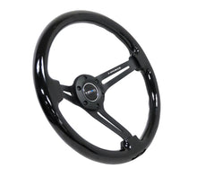 Load image into Gallery viewer, NRG Reinforced Classic Wood Grain Wheel 350mm 3-Spoke Slotted Center Black Black Painted Wood - eliteracefab.com