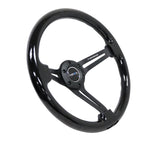 NRG Reinforced Classic Wood Grain Wheel 350mm 3-Spoke Slotted Center Black Black Painted Wood - RST-018BK-BK