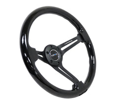 NRG Reinforced Classic Wood Grain Wheel 350mm 3-Spoke Slotted Center Black Black Painted Wood - eliteracefab.com