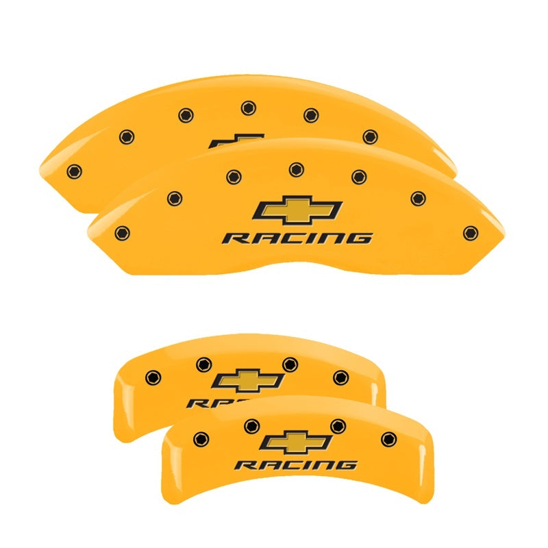 MGP 4 Caliper Covers Engraved F & R Chevy Racing Yellow Finish Black Char 1988 Chevrolet Corvette MGP