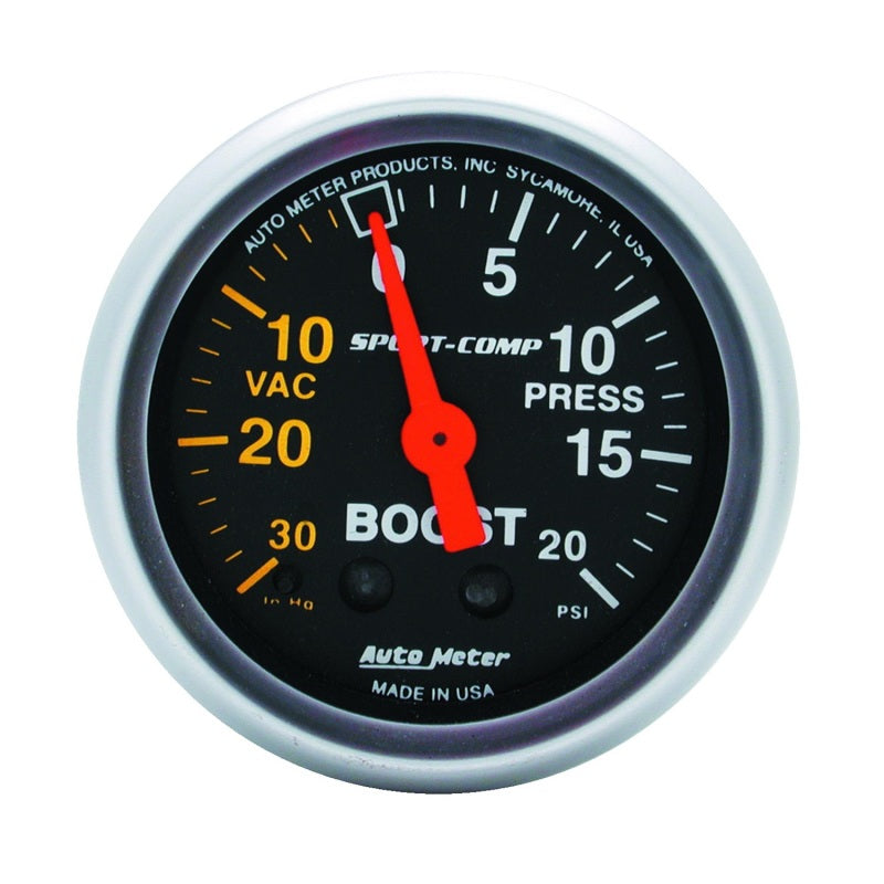 AutoMeter GAUGE; VAC/BOOST; 2 1/16in.; 30INHG-20PSI; MECHANICAL; SPORT-COMP - eliteracefab.com