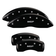 Load image into Gallery viewer, MGP 4 Caliper Covers Engraved Front &amp; Rear MGP Black Finish Silver Char 2017 Ford Fusion MGP