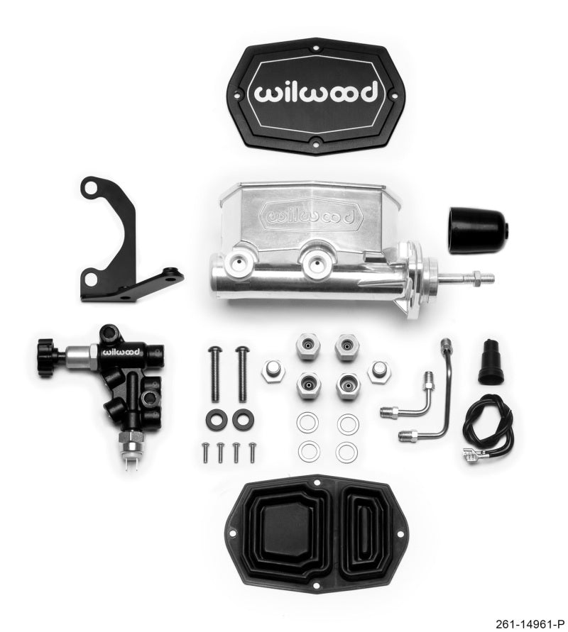 Wilwood Compact Tandem M/C - 7/8in Bore - w/Bracket and Valve (Pushrod) - Ball Burnished Wilwood