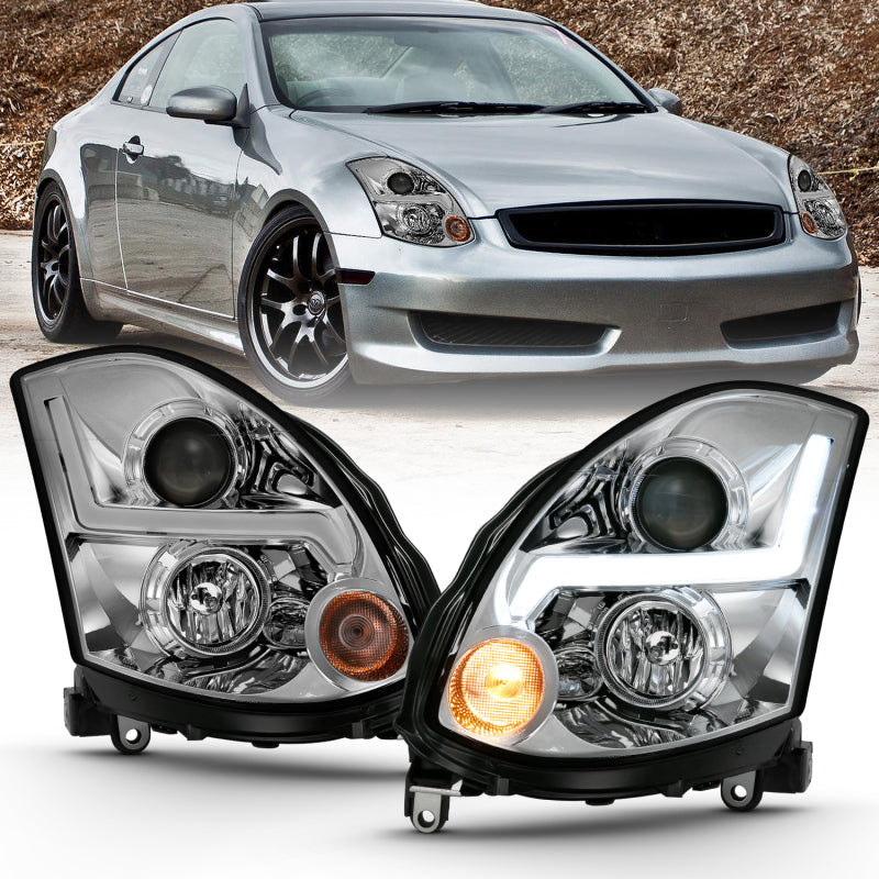 ANZO 2003-2007 Infiniti G35 Projector Headlight Plank Style Black (HID Compatible, No HID Kit ) - eliteracefab.com