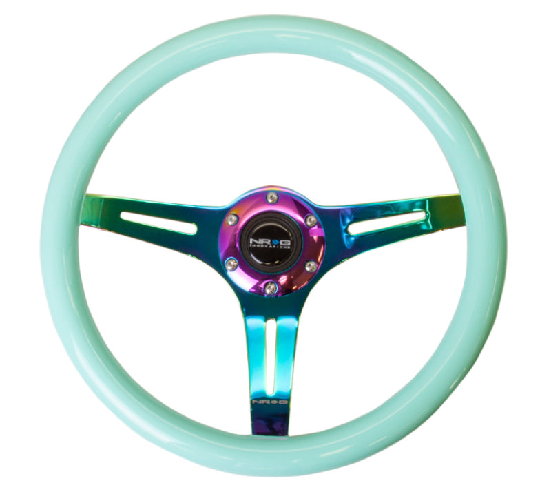 NRG Classic Wood Grain Steering Wheel 350mm Neochrome 3-Spokes Minty Fresh Color Grip - eliteracefab.com