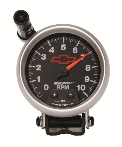 Autometer GM Red Bowtie Black 3-3/4in 0-10000 RPM Pedestal Mount Tachometer Quick-Lite 3690-00406