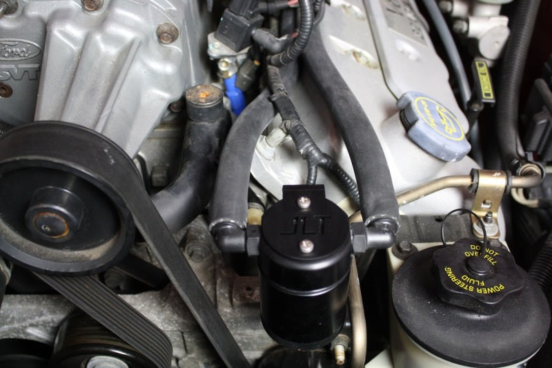 J&L 99-04 Ford Mustang SVT Cobra Driver Side Oil Separator 3.0 - Black Anodized - eliteracefab.com