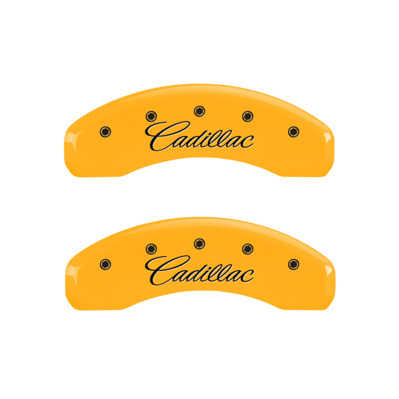 MGP 4 Caliper Covers Engraved F & R Cursive/Cadillac Yellow Finish Black Char 2010 Cadillac SRX MGP