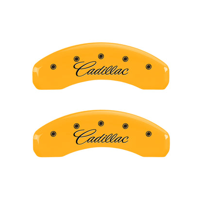 MGP 4 Caliper Covers Engraved F & R Cursive/Cadillac Yellow Finish Black Char 2010 Cadillac SRX MGP