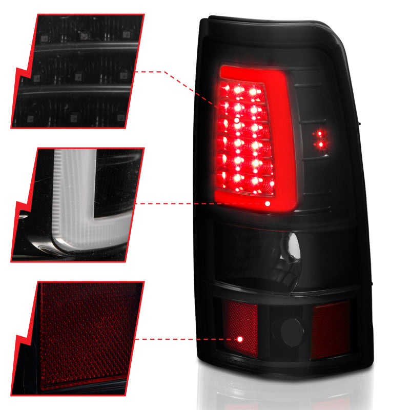 ANZO 2003-2006 Chevy Silverado 1500 LED Taillights Plank Style Black w/Smoke Lens - eliteracefab.com