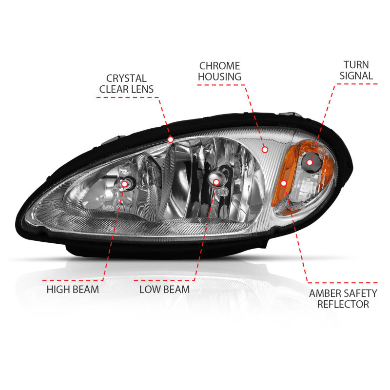 ANZO 2001-2005 Chrysler Pt Cruiser Crystal Headlight Chrome Amber (OE) - eliteracefab.com