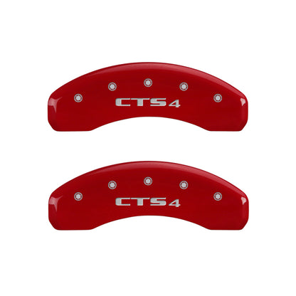 MGP 4 Caliper Covers Engraved Front Cursive/Cadillac Engraved Rear CTS4 Red finish silver ch MGP