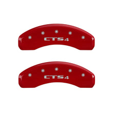 Load image into Gallery viewer, MGP 4 Caliper Covers Engraved Front Cursive/Cadillac Engraved Rear CTS4 Red finish silver ch