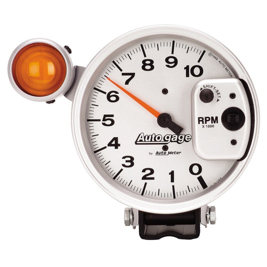 AutoMeter GAUGE; TACHOMETER; 5in.; 10K RPM; PEDESTAL W/EXT. SHIFT-LITE; SILVER; AUTO GAGE - eliteracefab.com