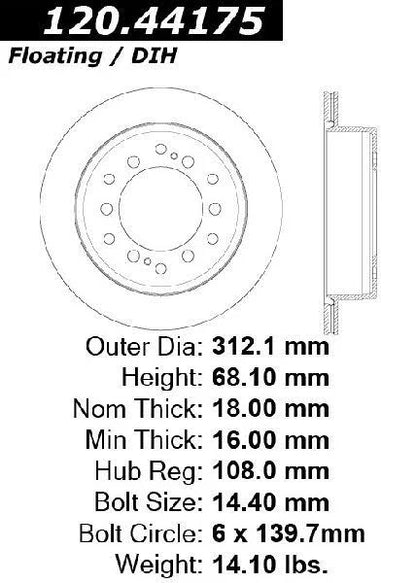 CENTRIC PERFORMANCE BRAKE ROTOR, 120.44175 - eliteracefab.com
