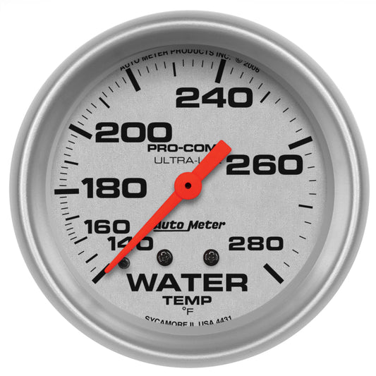 Autometer Ultra-Lite 66.7mm 140-280 Deg F Mechanical Water Temperature Gauge - White 4431
