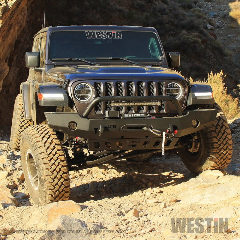 Westin 18-19 Jeep Wrangler JL WJ2 Full Width Front Bumper w/Bull Bar Textured Black - eliteracefab.com