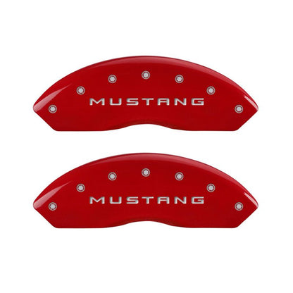 MGP 4 Caliper Covers Engraved Front Mustang Engraved Rear 37 Red finish silver ch MGP