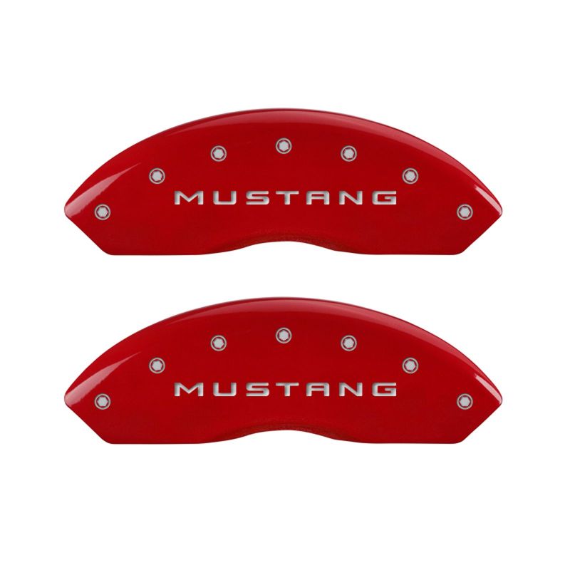 MGP 4 Caliper Covers Engraved Front Mustang Engraved Rear 37 Red finish silver ch MGP