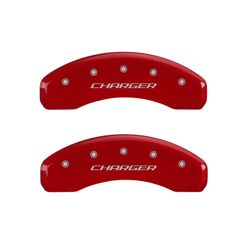 MGP 4 Caliper Covers Engraved Front & Rear Block/Charger Red finish silver ch MGP