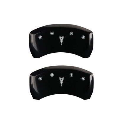 MGP 4 Caliper Covers 98-02 Pontiac Firebird (Ex WS6) Front Pontiac Rear Arrow Blk Finish Silver Char MGP
