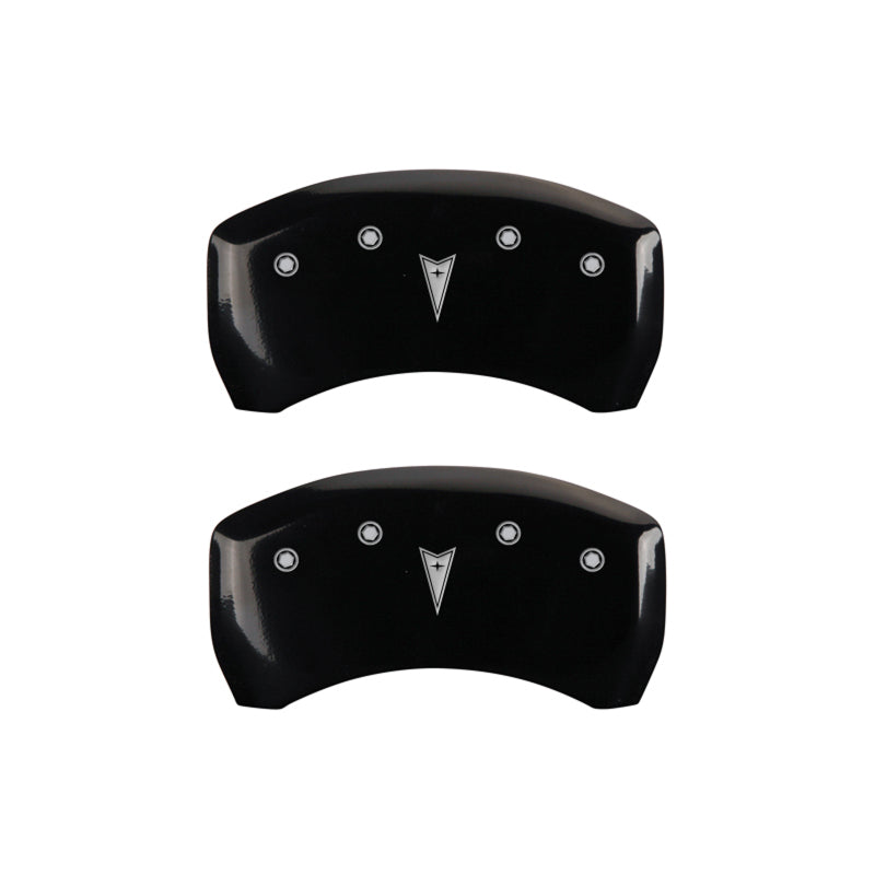 MGP 4 Caliper Covers 98-02 Pontiac Firebird (Ex WS6) Front Pontiac Rear Arrow Blk Finish Silver Char MGP