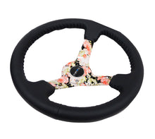 Load image into Gallery viewer, NRG Reinforced Steering Wheel (350mm / 3in. Deep) Blk Leather Floral Dipped w/ Blk Baseball Stitch - eliteracefab.com