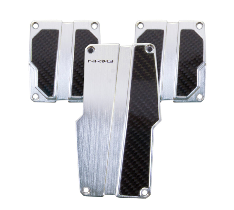 NRG Brushed Aluminum Sport Pedal M/T - Silver w/Black Carbon - eliteracefab.com