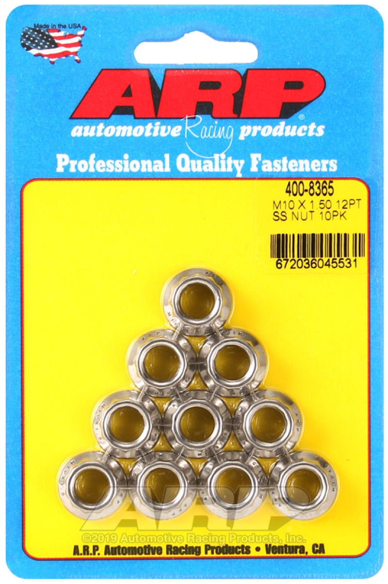ARP M10 x 1.50 (M12 WR) SS 12pt Nut Kit (Set of 10) ARP