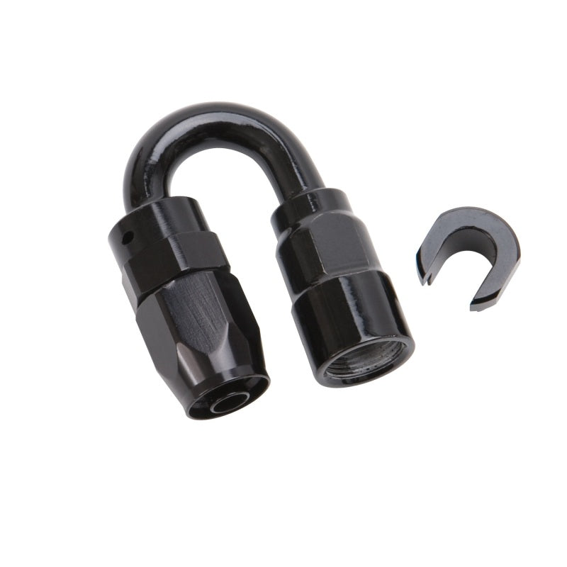 Russell Performance 3/8in SAE Quick Disc Female to -6 Hose Black 180 Degree Hose End.