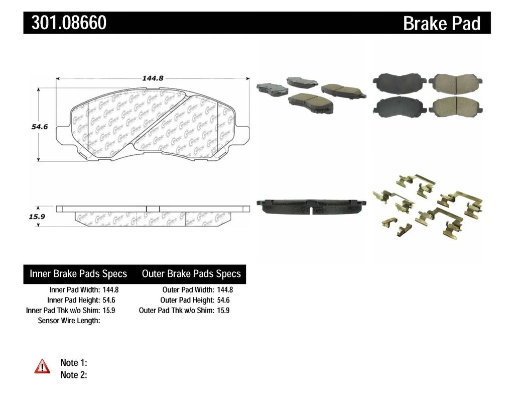 CENTRIC 07-10 JEEP COMPASS/PATRIOT FRONT CENTRIC PREMIUM CERAMIC BRAKE PADS, 301.08660 - eliteracefab.com