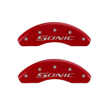 Load image into Gallery viewer, MGP 4 Caliper Covers Engraved Front &amp; Rear Sonic Red finish silver ch MGP