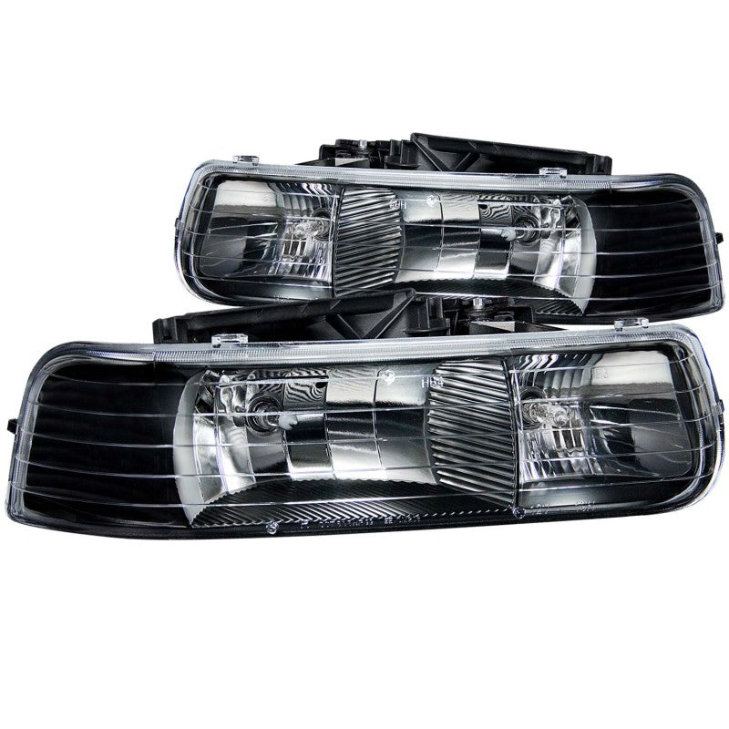 ANZO USA Chevrolet Silverado Crystal Headlights Black; 1999-2002 - eliteracefab.com