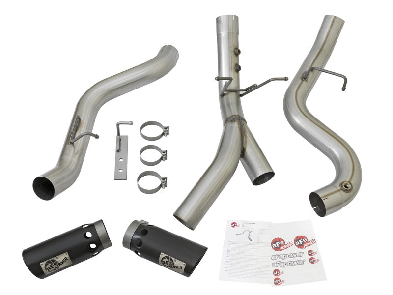 aFe ATLAS 4in DPF-Back Alum Steel Exhaust System w/Dual Exit Black Tip 2017 GM Duramax 6.6L (td) aFe