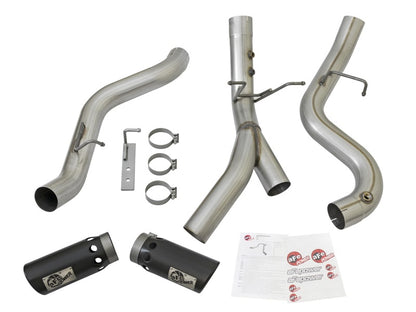 aFe ATLAS 4in DPF-Back Alum Steel Exhaust System w/Dual Exit Black Tip 2017 GM Duramax 6.6L (td) aFe