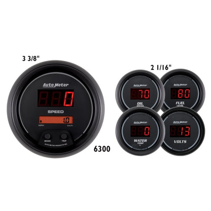 AutoMeter Gauge Kit 5 Pc. 3-3/8in. & 2-1/16in. Elec Speedo Digital Black Dial W/ Red Led 6300
